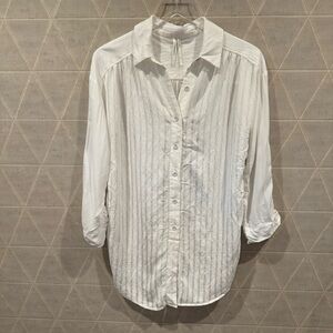 By Anthropologie white striped button down shirt S